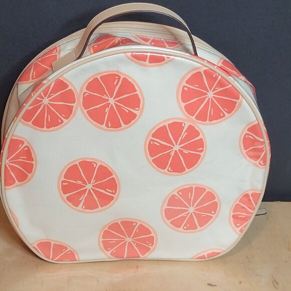 Kate Spade Pucker Up PVC Makeup Bag Round Top Handle Orange Slices 10x12x4 Inch - Picture 4 of 9